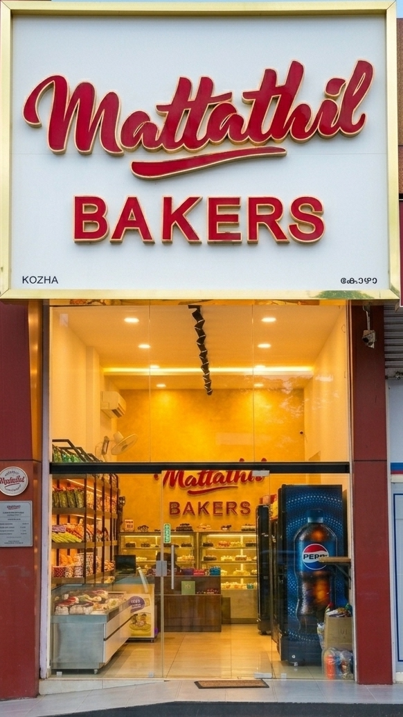Mattathil Bakers Kozha Branch storefront and interiors